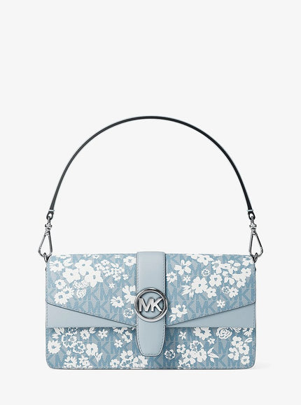 MICHAEL KORS Greenwich Medium Printed Signature Logo Convertible Shoulder Bag  - Pale Ocean