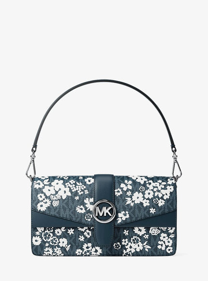 MICHAEL KORS Greenwich Medium Printed Signature Logo Convertible Shoulder Bag  - Admiral