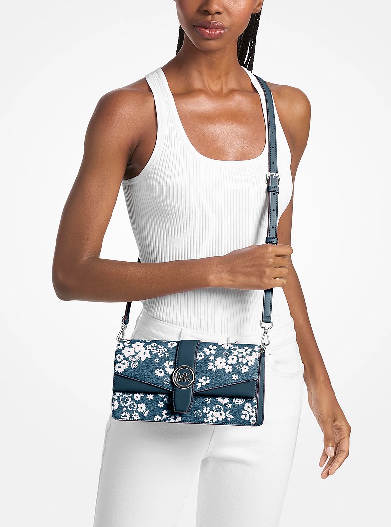 MICHAEL KORS Greenwich Medium Printed Signature Logo Convertible Shoulder Bag  - Admiral