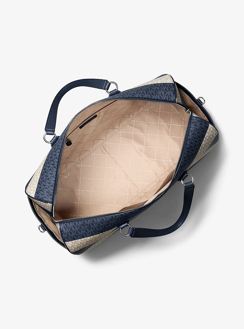 MICHAEL KORS Grayson Extra-Large Striped Signature Logo Weekender Bag - Navy