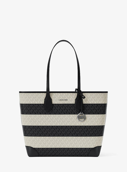 MICHAEL KORS Eva Large Striped Signature Logo Tote Bag