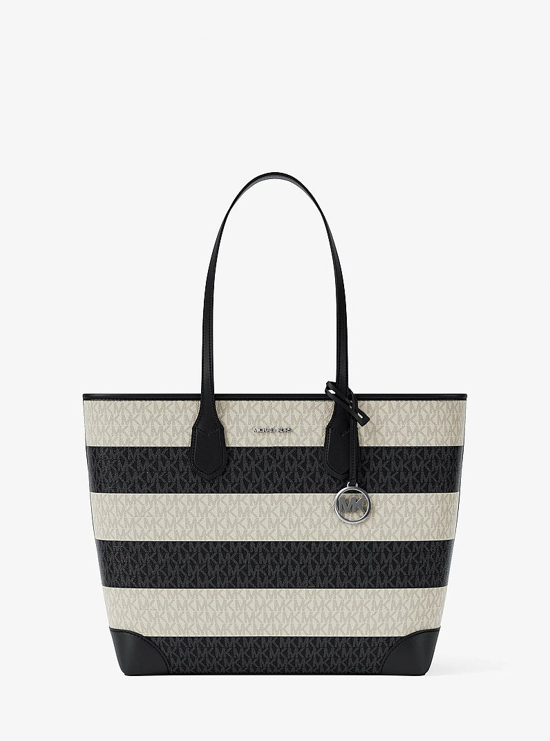 MICHAEL KORS Eva Large Striped Signature Logo Tote Bag