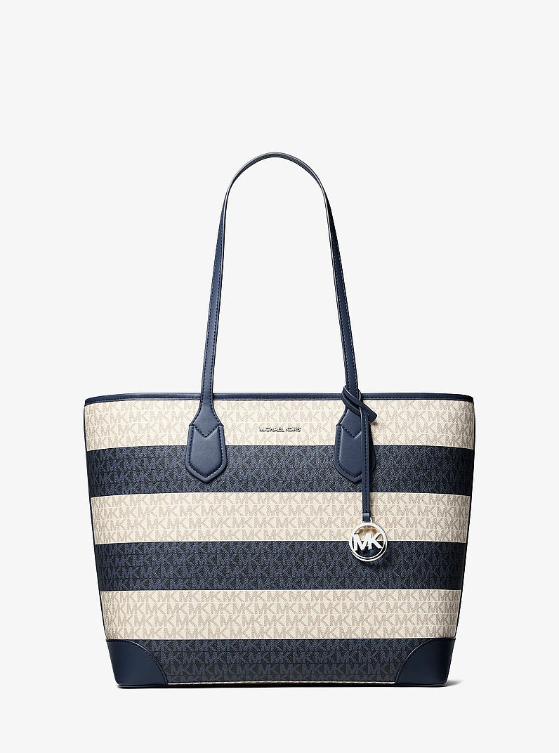 MICHAEL KORS Eva Large Striped Signature Logo Tote Bag