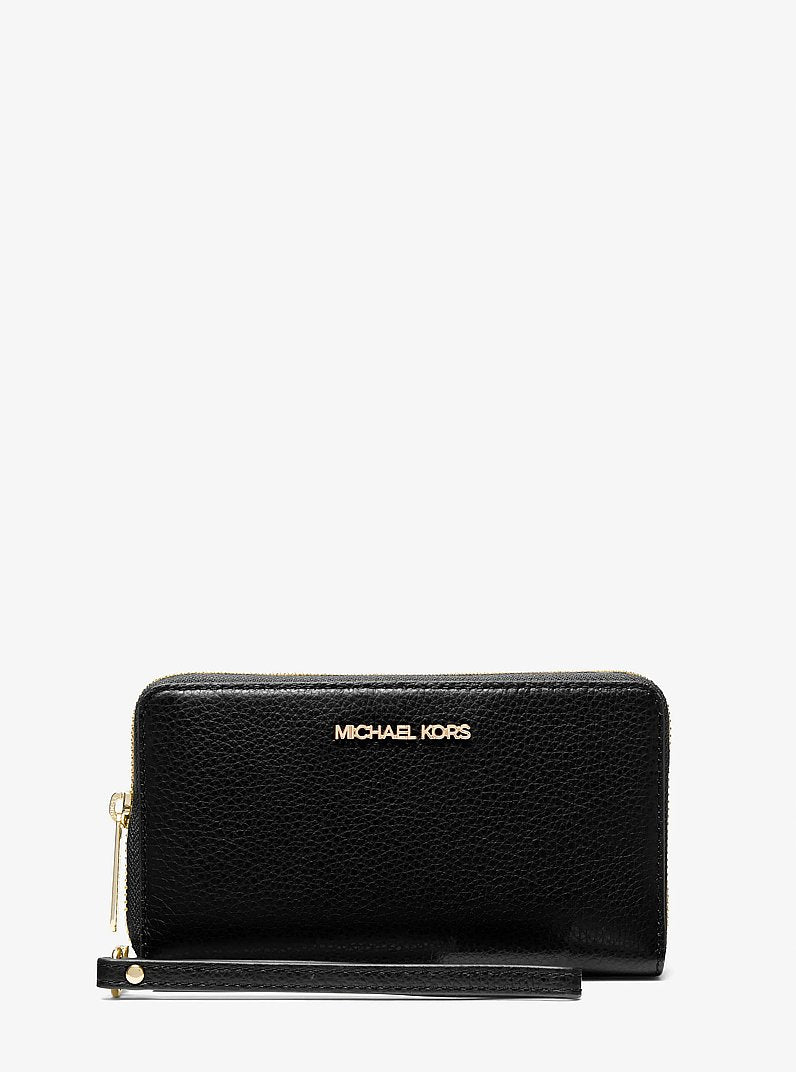 MICHAEL KORS Large Pebbled Leather Smartphone Wristlet - Black