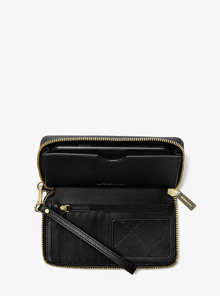 MICHAEL KORS Large Pebbled Leather Smartphone Wristlet - Black