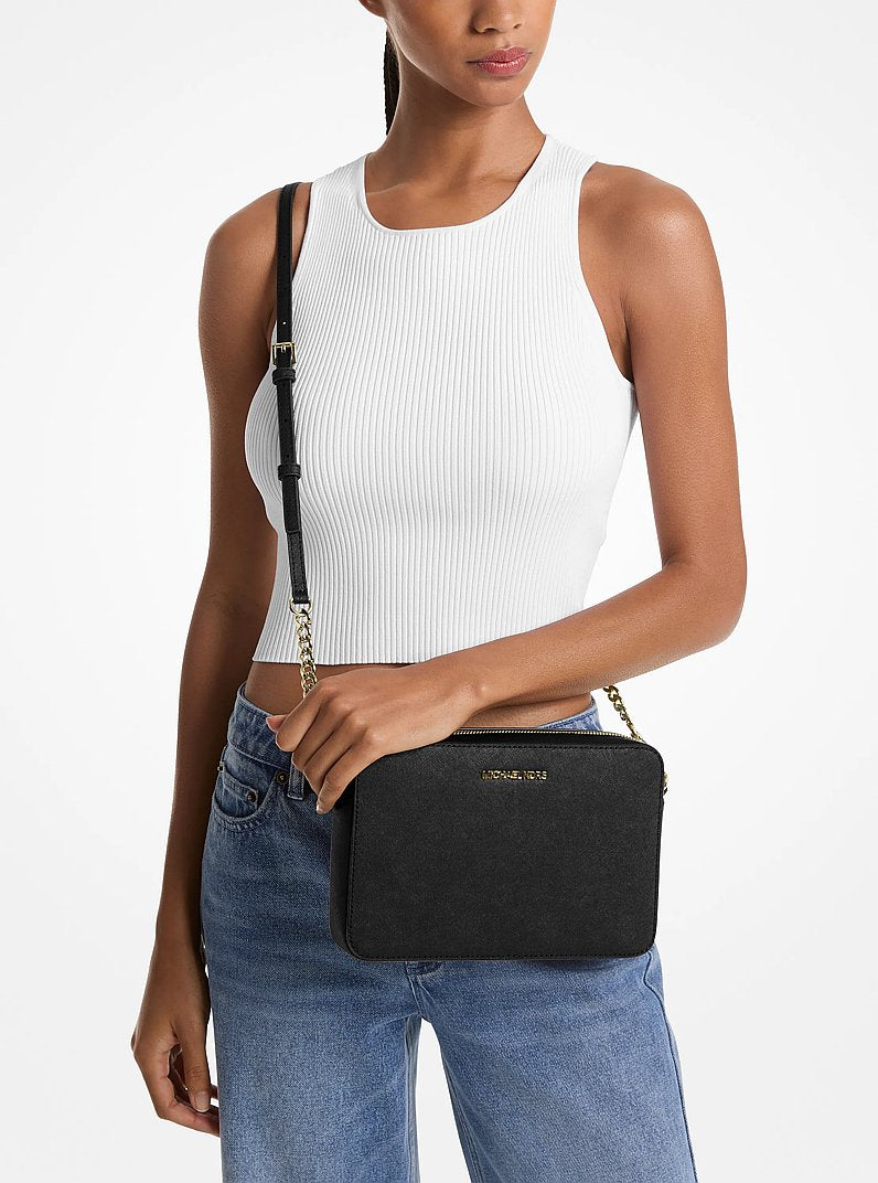 MICHAEL KORS Jet Set Large Saffiano Leather Crossbody Bag - Gold Black
