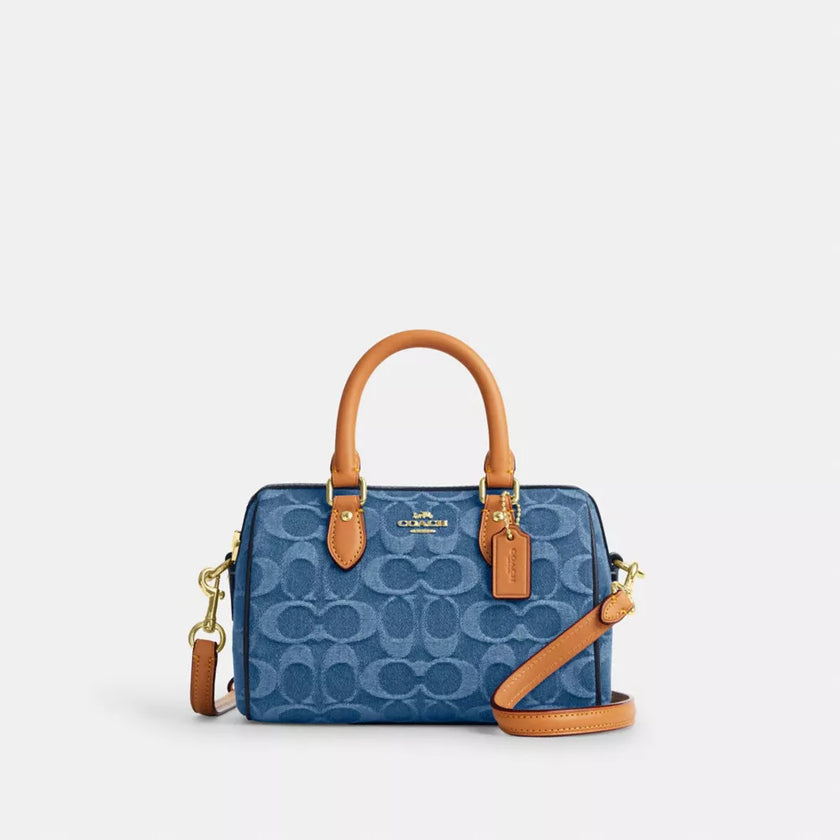 COACH Mini Rowan Crossbody Bag In Signature Denim - Gold/Indigo image 0