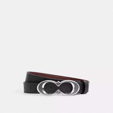 Coach Signature Buckle Belt, 25 Mm - Silver/Black Wine image 0