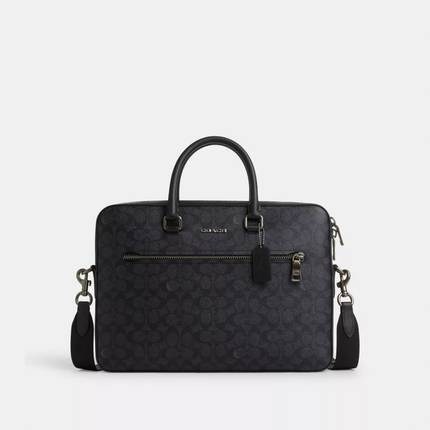 COACH Ethan Slim Brief In Signature Canvas - Gunmetal/Charcoal/Black image