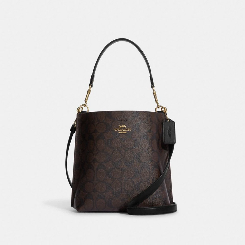 COACH Mollie Bucket Bag 22 In Signature Canvas - Gold/Brown Black image