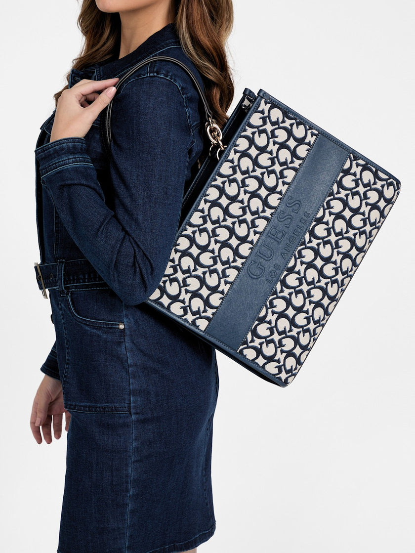 Guess Myrtille Jacquard Logo Tote - Blue image 1