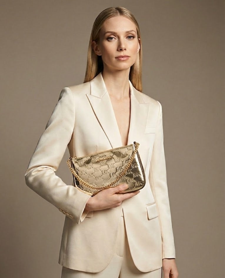MICHAEL KORS Jet Set Medium Metallic Logo Debossed Pochette and Card Case Gift Set image 0