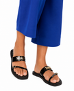 KARL LAGERFELD MIRAM PATENT LOGO ANKLE STRAP SANDAL