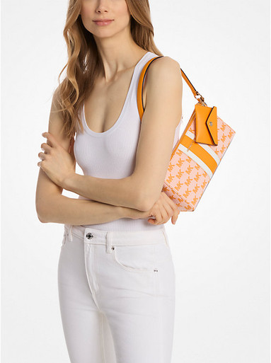 MICHAEL KORS Vincent medium jacquard logo clutch with card holder - Orange image 2