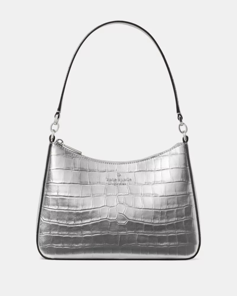 KATE SPADE Margot Metallic Croc Embossed Convertible Shoulder Bag - Silver image 0