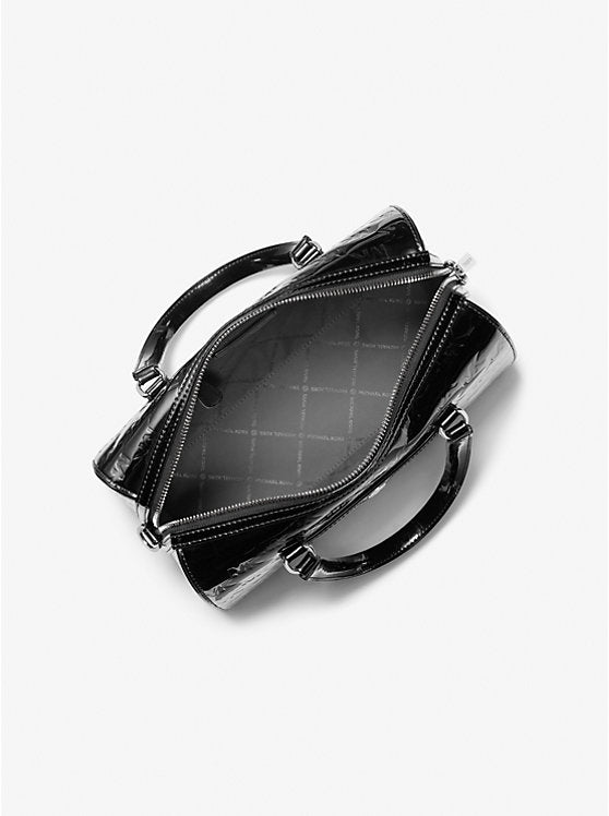 [AT DELHI] MICHAEL KORS Jet Set Medium Patent Logo Debossed Duffel Crossbody Bag - Black image 2