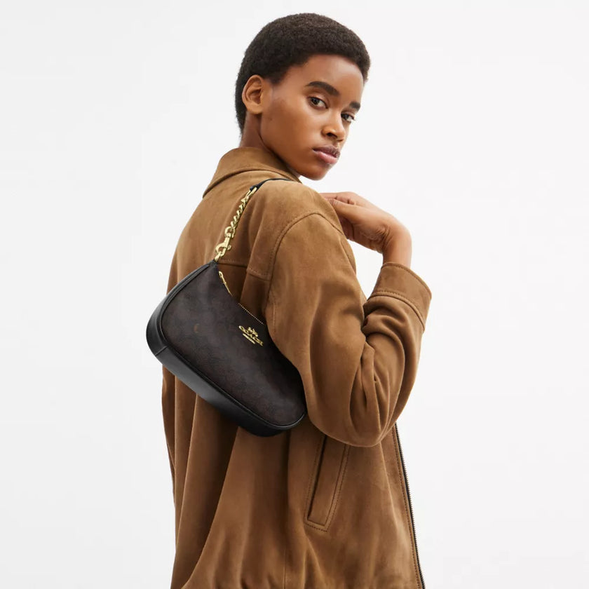 COACH Teri Shoulder Bag In Signature Canvas Gold/Walnut/Black (Arriving In Delhi) image 2