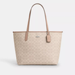 COACH City Tote Bag In Signature Canvas - Silver/Sand/Taupe image 3