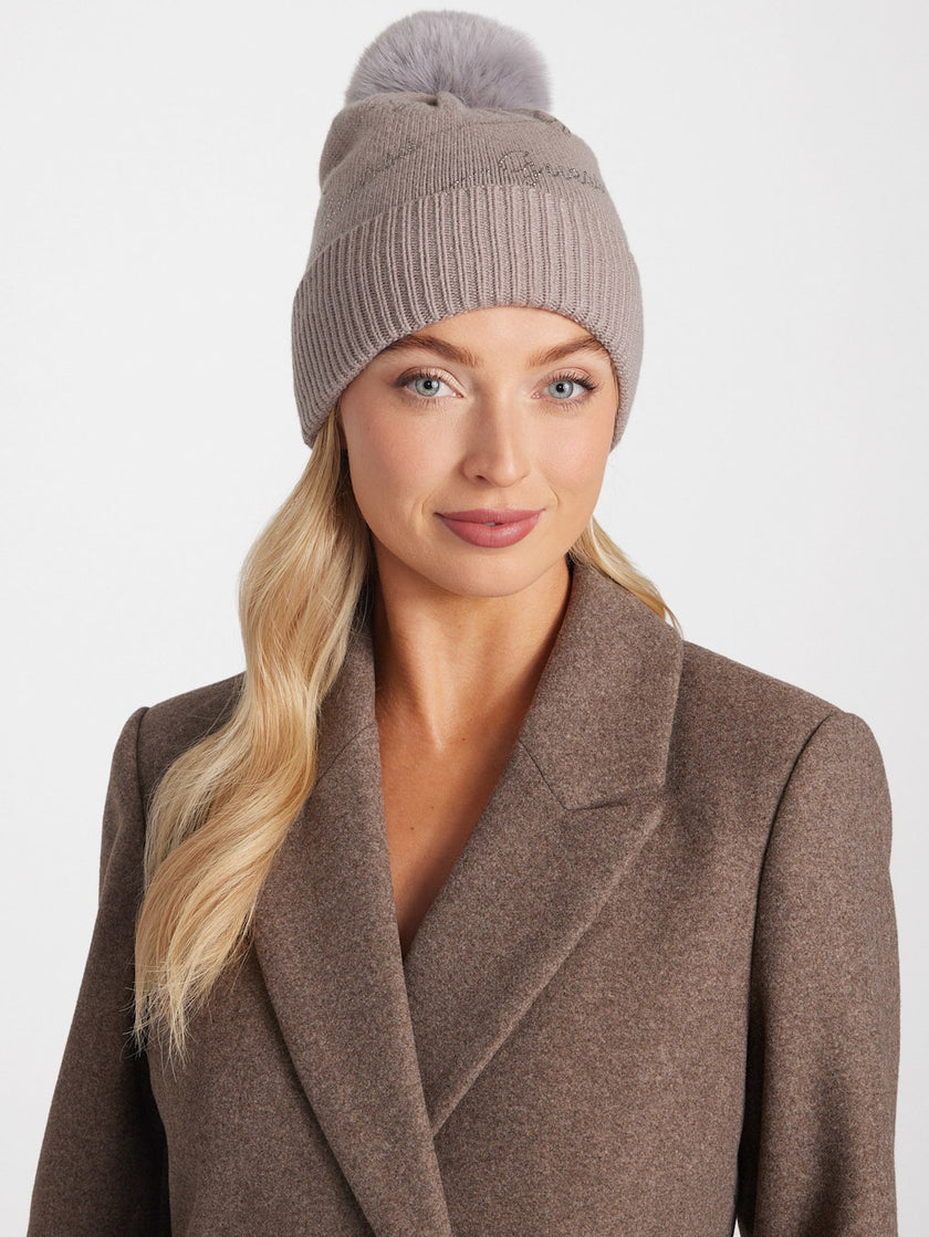 Guess Rhinestone Logo Beanie - Gray image 1