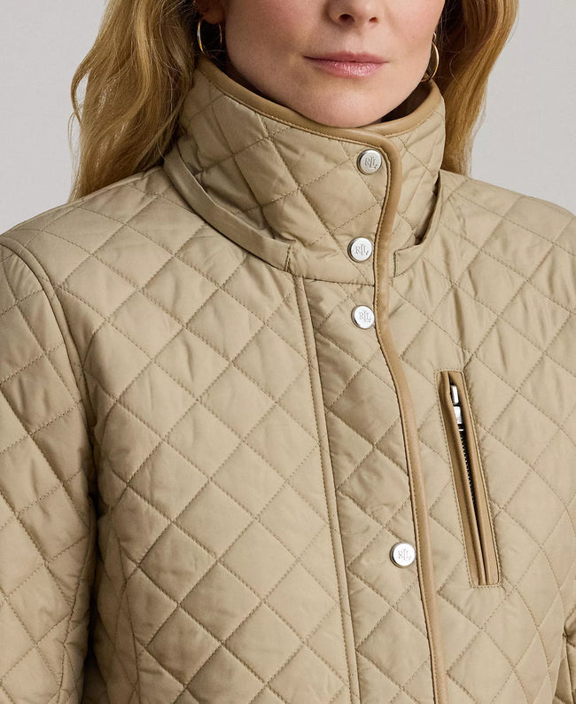 [AT DELHI] LAUREN RALPH LAUREN Womens Hooded Quilted Faux-Suede-Trim Coat - New Birch image 1