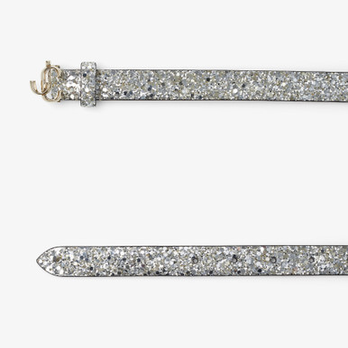 JIMMY CHOO Mini Helina Champagne Glitter Fabric Belt image 1