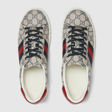 GUCCI Ace Sneakers With Web Stripe For Men - Beige Blue image 2
