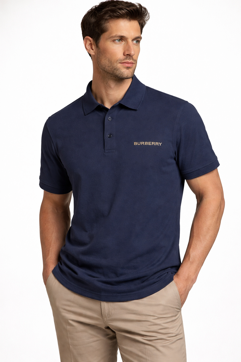 BURBERRY Logo Check Men's Polo - Navy image 0
