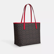 COACH City Tote Bag In Signature Canvas - Gold/Walnut/Bold Red image 2