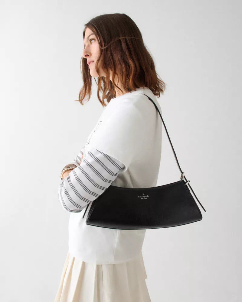 [AT DELHI]  KATE SPADE Frankie Textured Patent Leather Small East West Shoulder - Black image 1