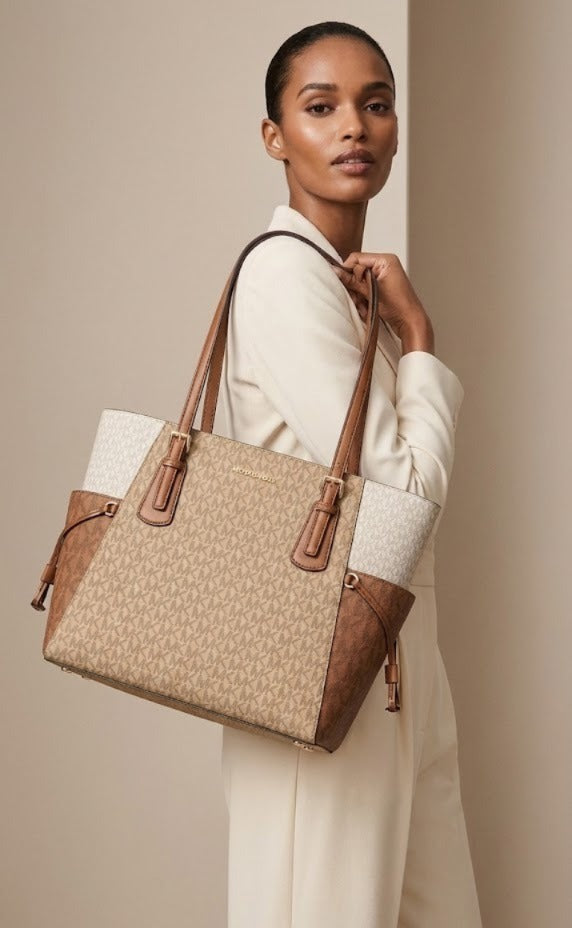 MICHAEL KORS Voyager Large Color-Block Signature Logo Tote Bag image 1