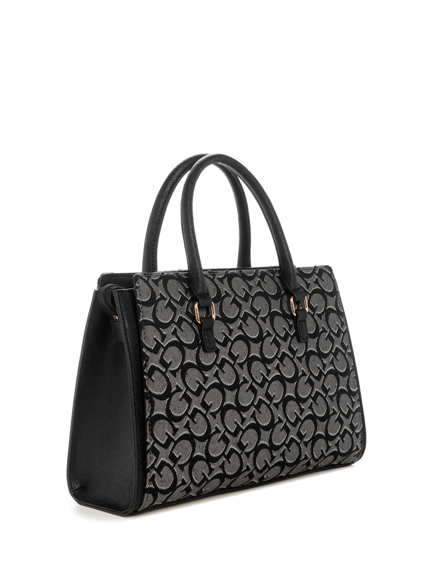 Guess Marva Jacquard Logo Satchel - Black image 2