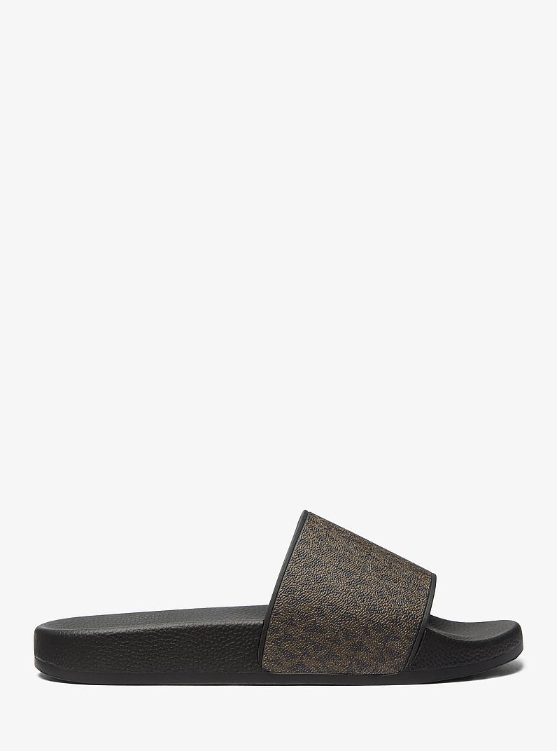 MICHAEL KORS Dawson Signature Logo Slide Sandal - Brown/Blk