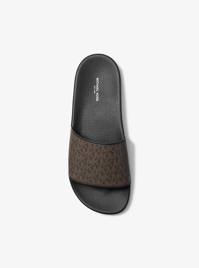 MICHAEL KORS Dawson Signature Logo Slide Sandal - Brown/Blk