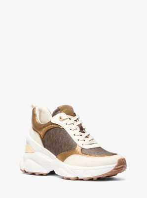 MICHAEL KORS  Katrina Signature Logo And Metallic Lizard Embossed Trainer - Brown Multi image 1