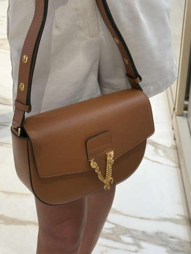VERSACE Grainy Calf Leather Logo Crossbody Shoulder Bag image 4