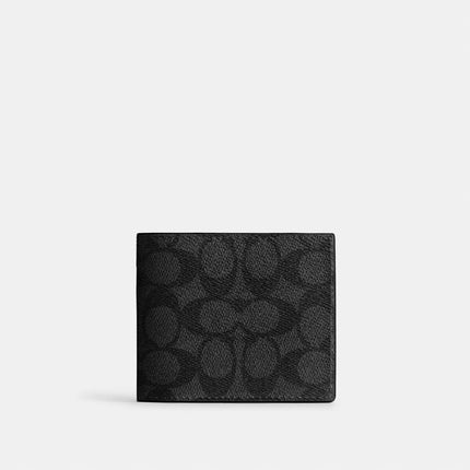 COACH Billfold Wallet In Signature  Canvas - Gunmetal/Charcoal/Black image 0