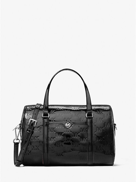 [AT DELHI] MICHAEL KORS Jet Set Medium Patent Logo Debossed Duffel Crossbody Bag - Black image 0