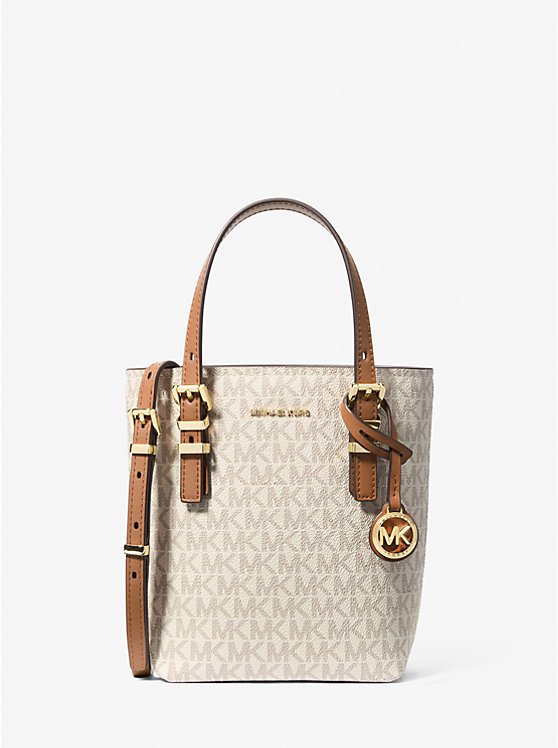 MICHAEL KORS Quinn Extra-Small Signature Logo and Leather Convertible Tote Bag - VANILLA/ACORN image