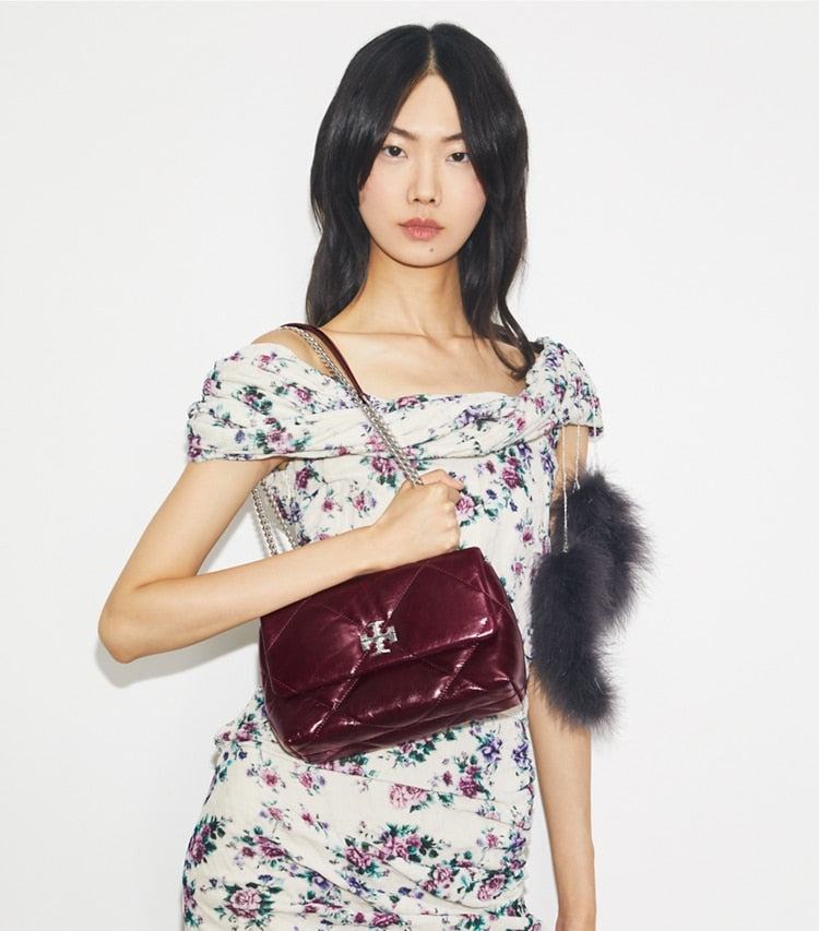 [AT DELHI] TORY BURCH Small Kira Diamond Quilt Distressed Shoulder Bag - Dark Carmine image 1