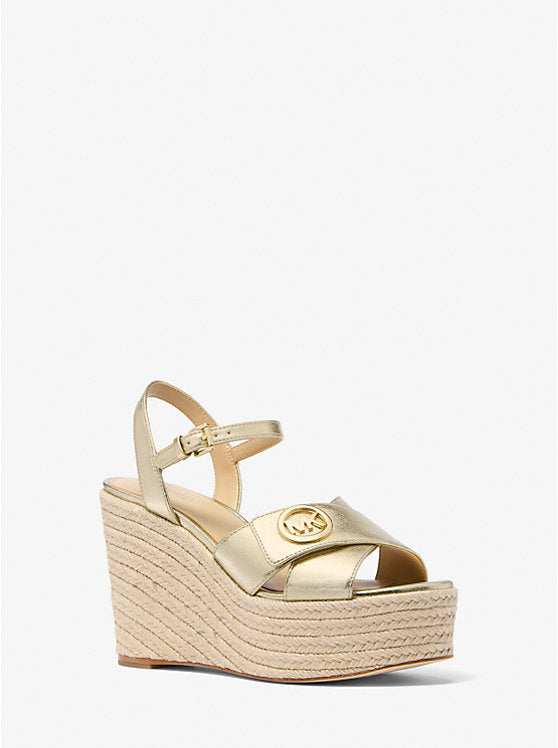 MICHAEL KORS Hannah Metallic Nylon Blend Wedge Sandal - Pale Gold image 0