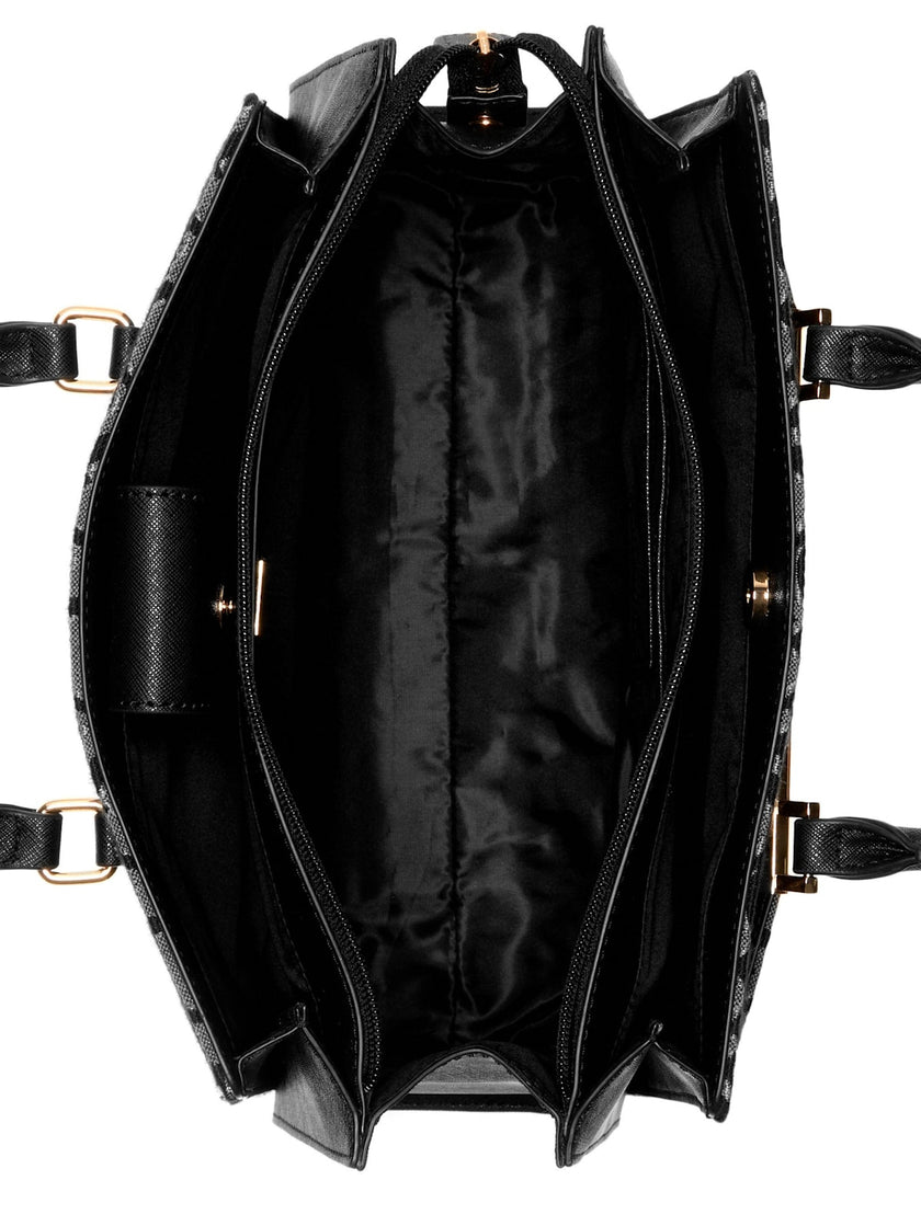 Guess Marva Jacquard Logo Satchel - Black image 3