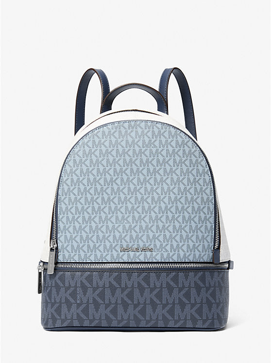MICHAEL KORS Rhea Medium Color-Block Signature Logo Backpack - Admirl Multi image 0