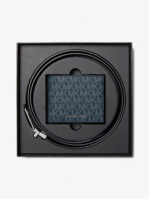 [AT DELHI] MICHAEL KORS Signature Logo Billfold Wallet and Belt Gift Set - Admrl-Plblue image 2