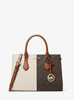 MICHAEL KORS Sheila Medium Two-Tone Metallic Signature Logo Satchel image 0