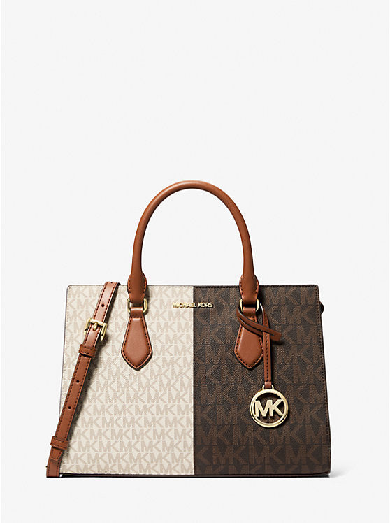 MICHAEL KORS Sheila Medium Two-Tone Metallic Signature Logo Satchel image 0