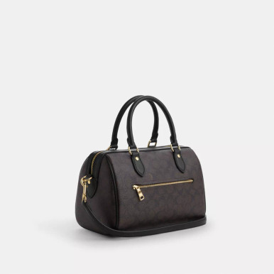 COACH Rowan Satchel Bag In Signature Canvas -  Gold/Walnut/Black image 0