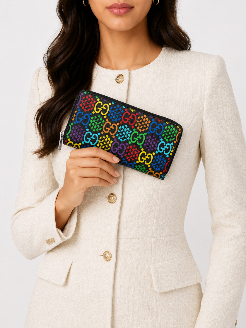 GUCCI Psychedelic Zip-Around Wallet Black/Multicolor601079