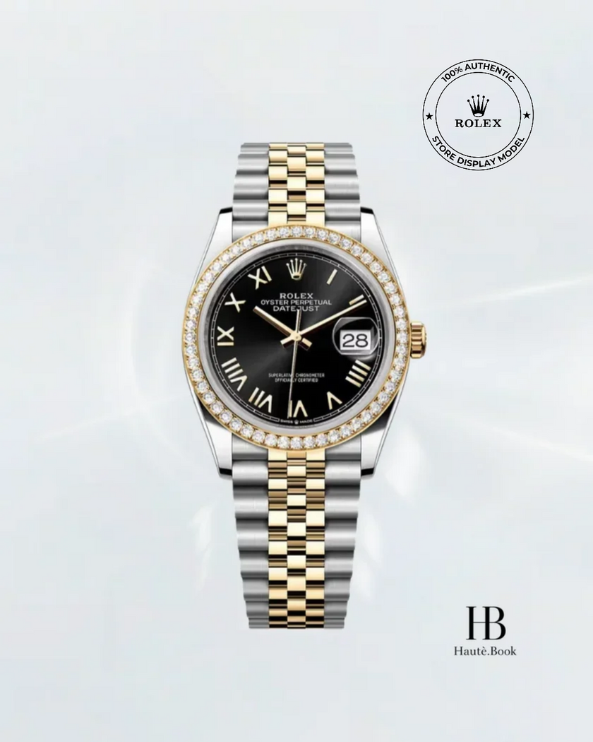 [Store Display] ROLEX Datejust Black Roman Diamond Bezel Dual Tone 36 mm
