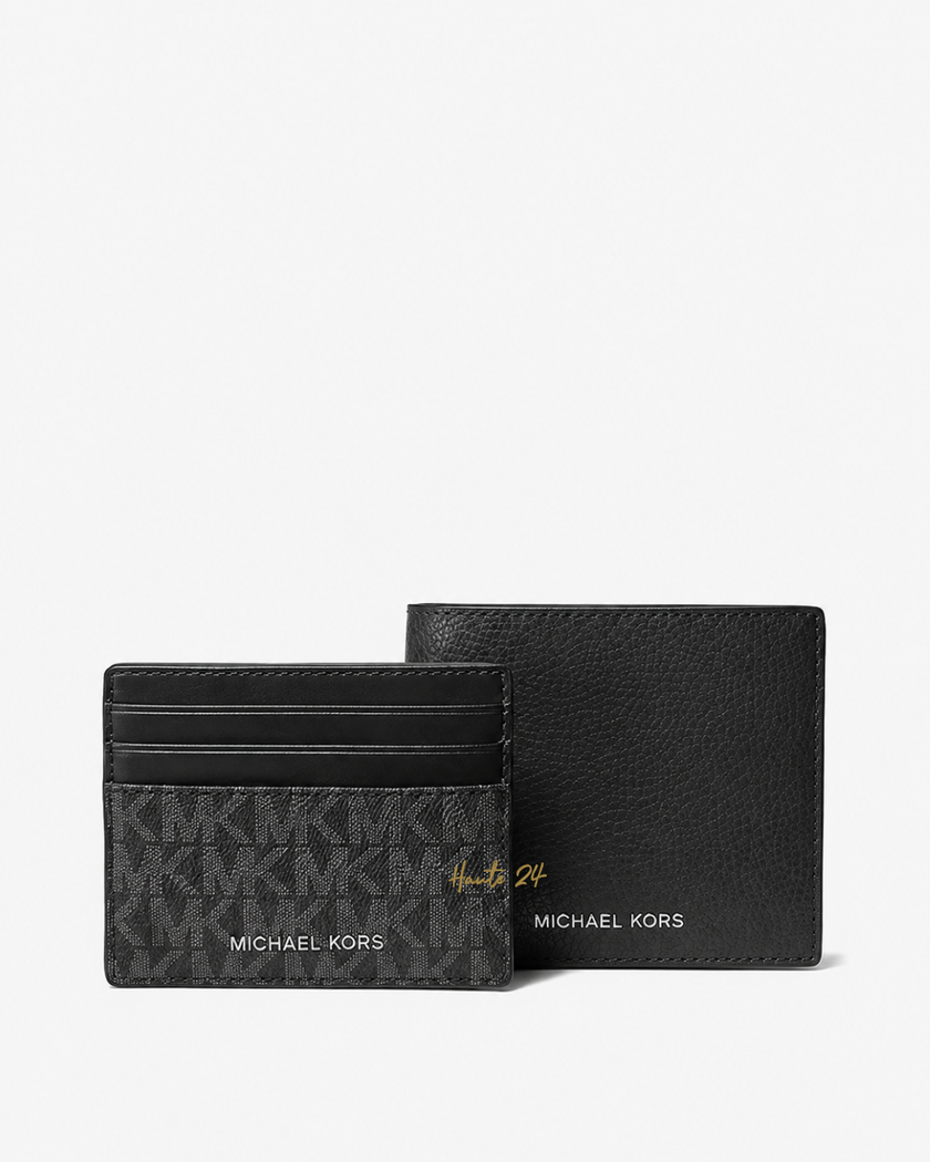 MICHAEL KORS Pebbled Leather Billfold Wallet and Signature Logo Card Case Gift Set