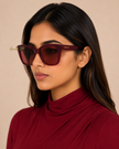 FERRAGAMO Burgundy Cat Eye Ladies Sunglasses